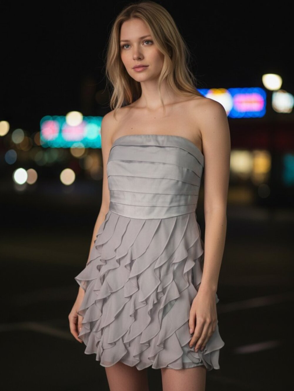 Y2K Arden B Silver Gray Strapless Ruffle Mini Dress Size S Cocktail